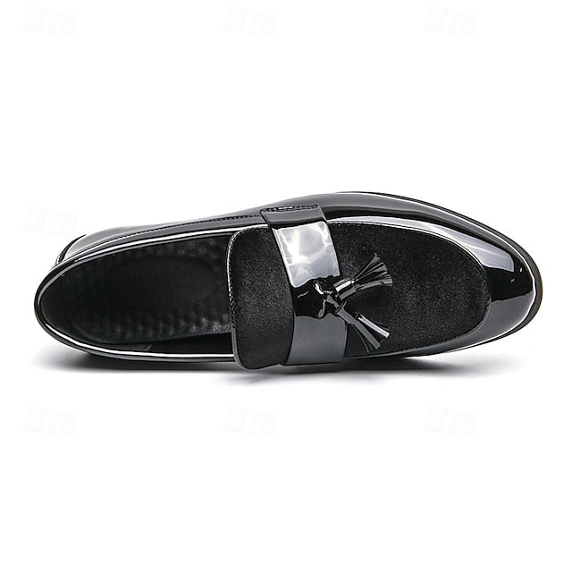 Velvet Leather – Loafers Men's Black Tassel Faux Patent
