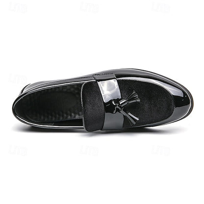 Velvet Leather – Loafers Men's Black Tassel Faux Patent