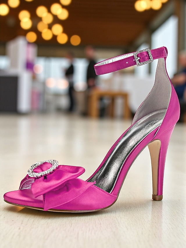 Women's Satin High Heel Purple with Rhinestone Sandals
