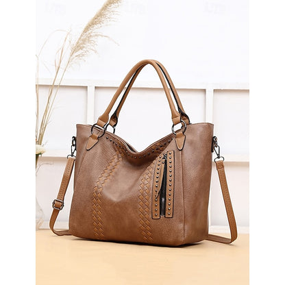 Brown Faux – Women's Tote Bag Handbag Leather Spacious