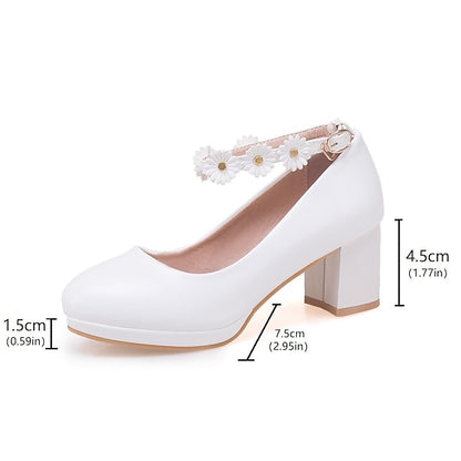 Shoes with Flower Block Ankle White Girls' Daisy Heel