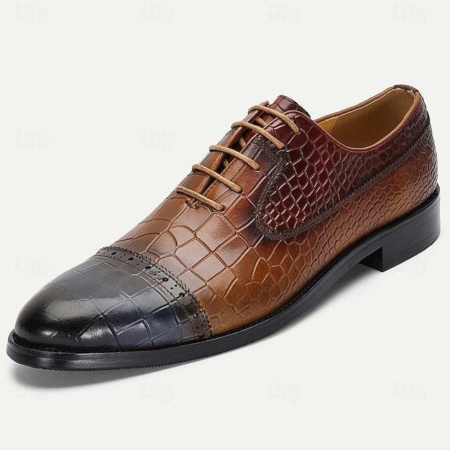 Shoes Elegant Genuine Leather Men’s Crocodile Print – Oxford
