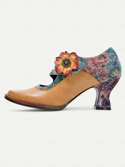Mary Jane Women's Vintage Heels 1930s Floral Leather –