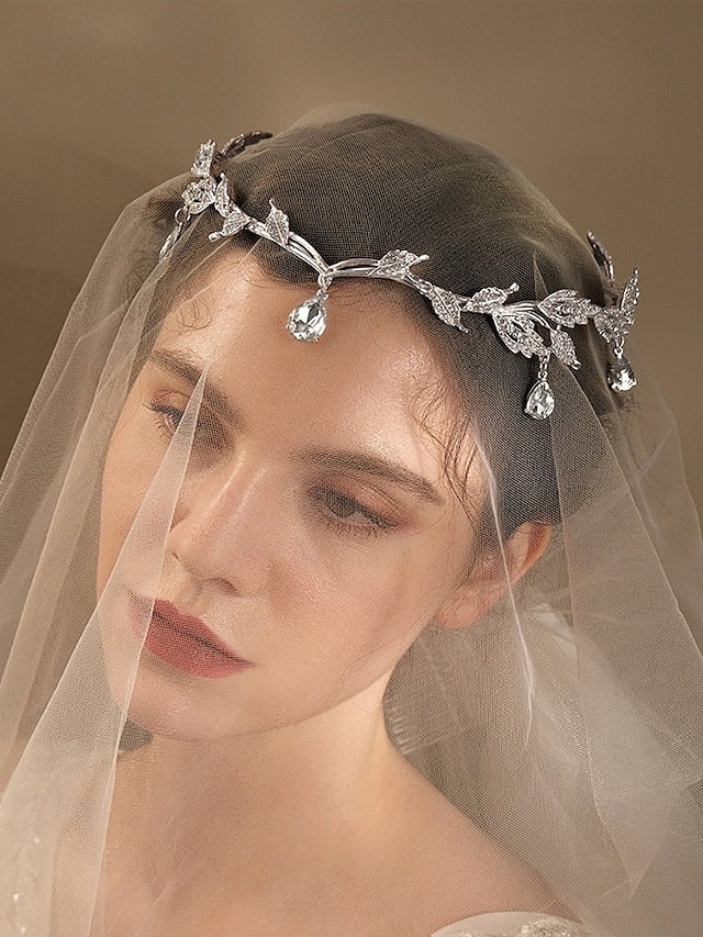 Blue with – Drops Leaf Gemstone Gold Vintage Headpiece