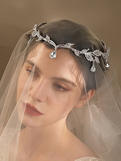 Blue with – Drops Leaf Gemstone Gold Vintage Headpiece