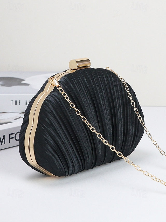 Pleated Satin Evening Women's Shell Purse Clutch