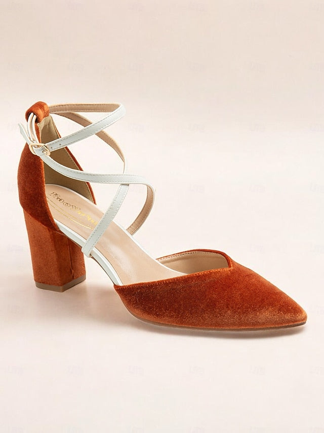 Ankle Chic - Elegant Strap Suede Heels Women's Two-Tone