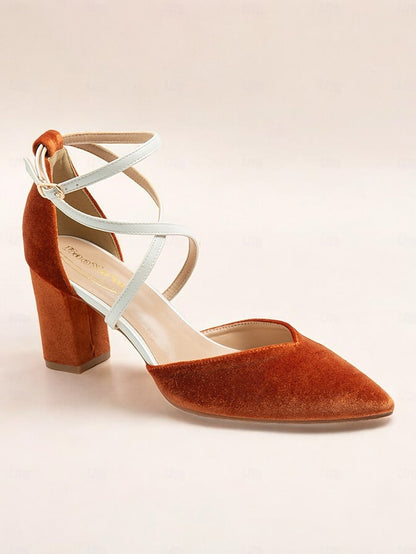 Ankle Chic - Elegant Strap Suede Heels Women's Two-Tone