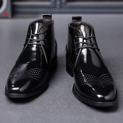 Leather Ankle Men's Faux Glossy Burgundy Wingtip Brogue