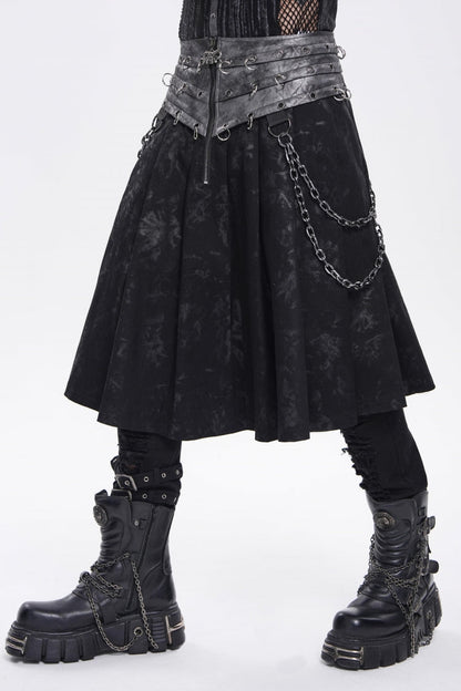 Chain-Decorated Lace-Up Pleated Punk Skirt for Men