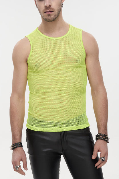 Stretchable Transparent Rhombus Net Sleeveless Men's Gothic Tee
