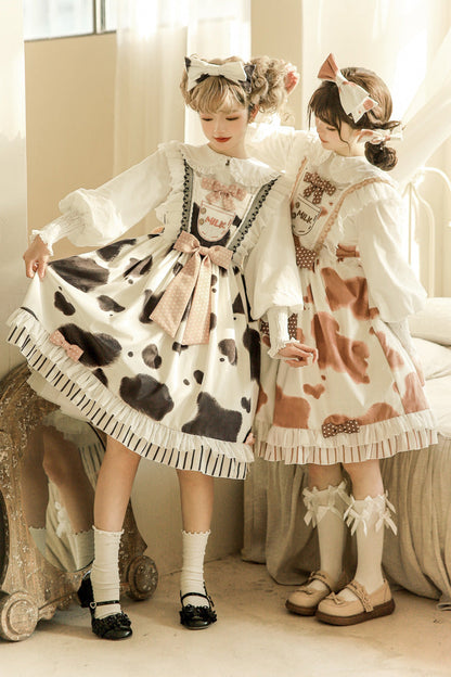 Cow Print Ruffled Bow Lolita JSK in Multiple Colors