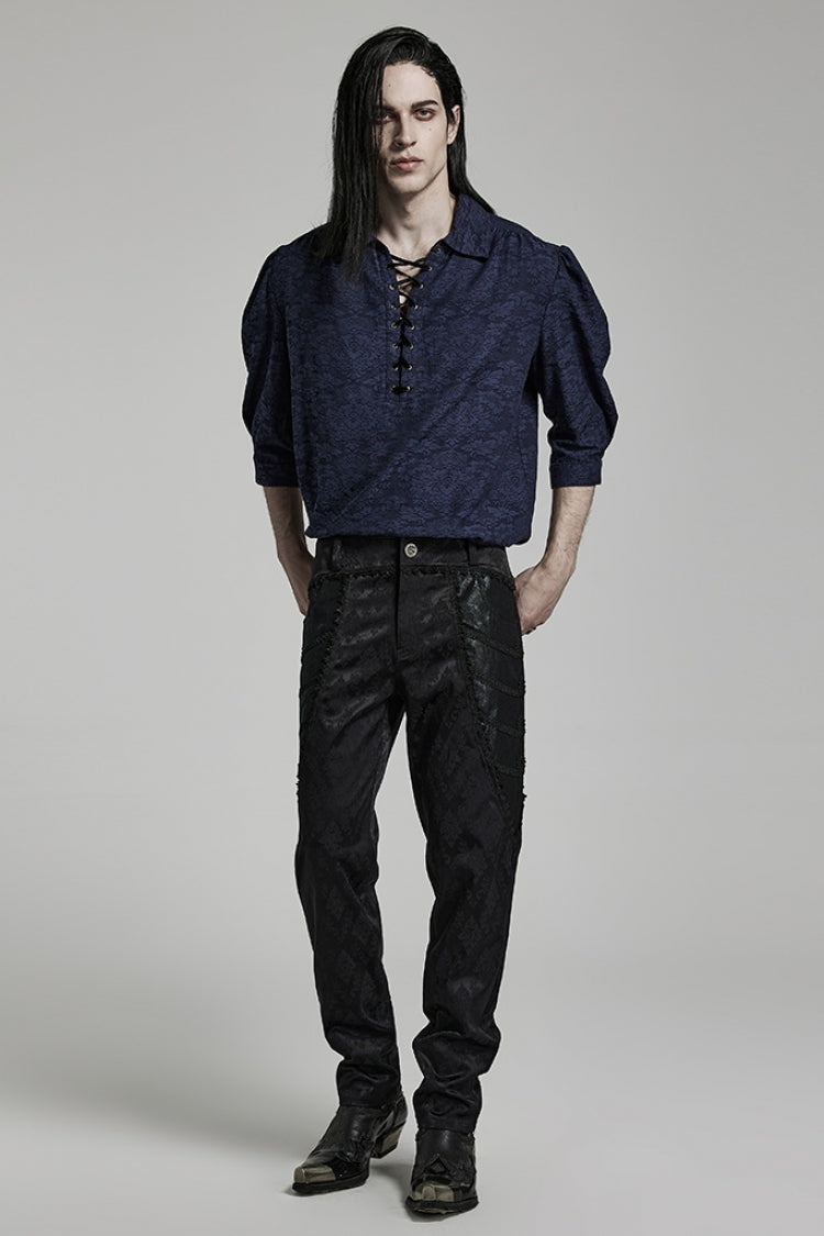 Gothic Pants for Men with Black Jacquard 3D Print and Lace Detailing