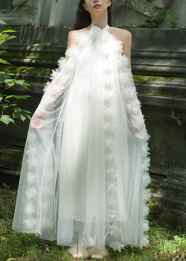 Robe longue élégante en tulle blanc uni à lacets pour l'été AZ1016 