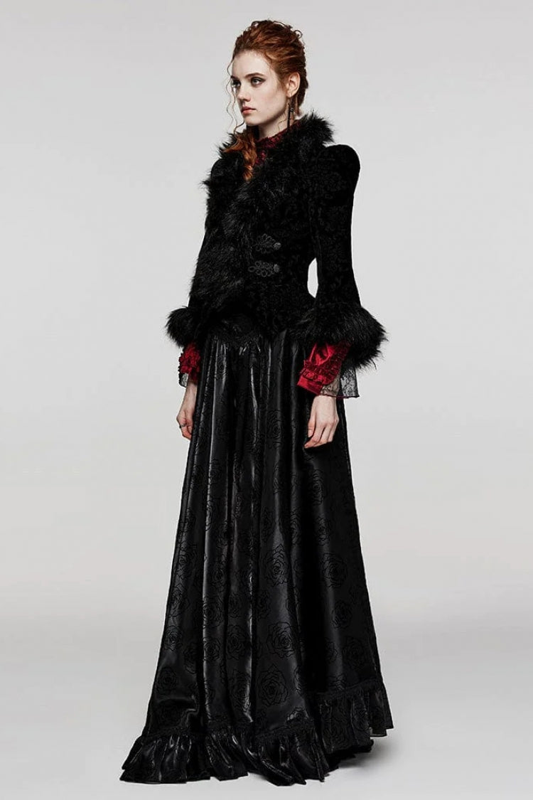 Women's V-Neck Long Sleeve Faux Fur Stitch Gothic Coat Four Shades