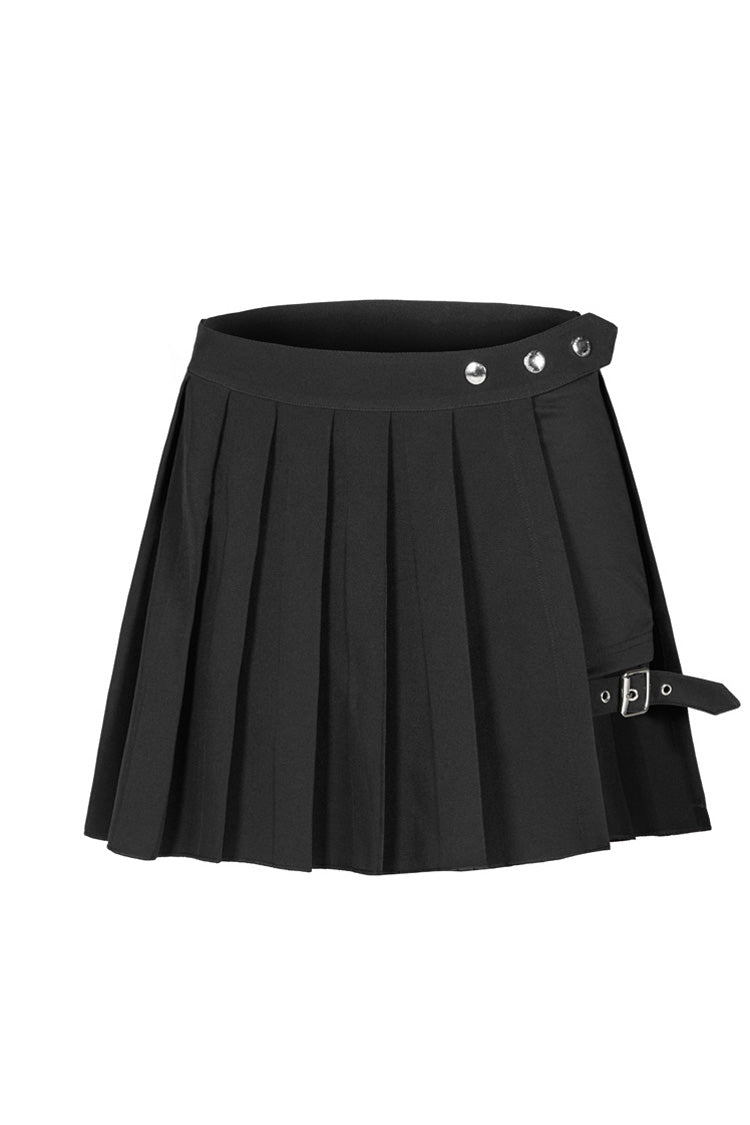 Women's Punk Skirt with Side Metal Buckle and Pleated Faux Two-Piece Cut