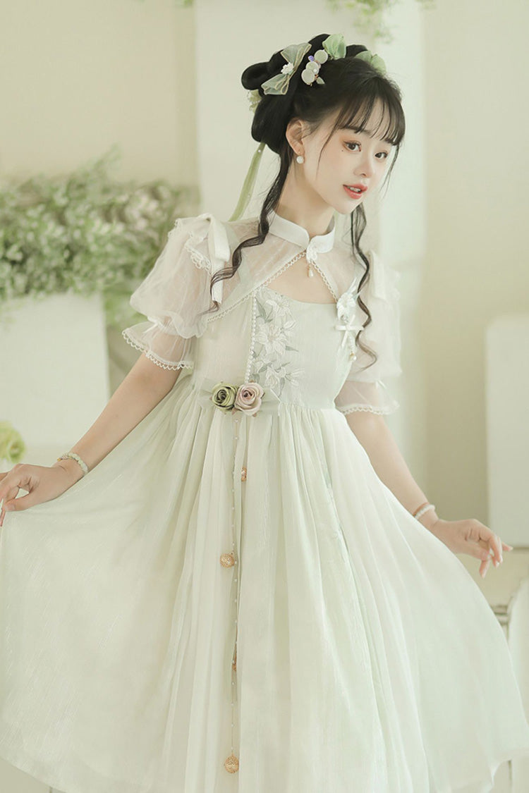 Sleeveless Lily Embroidery Cute Lolita JSK Dress in Mint Green