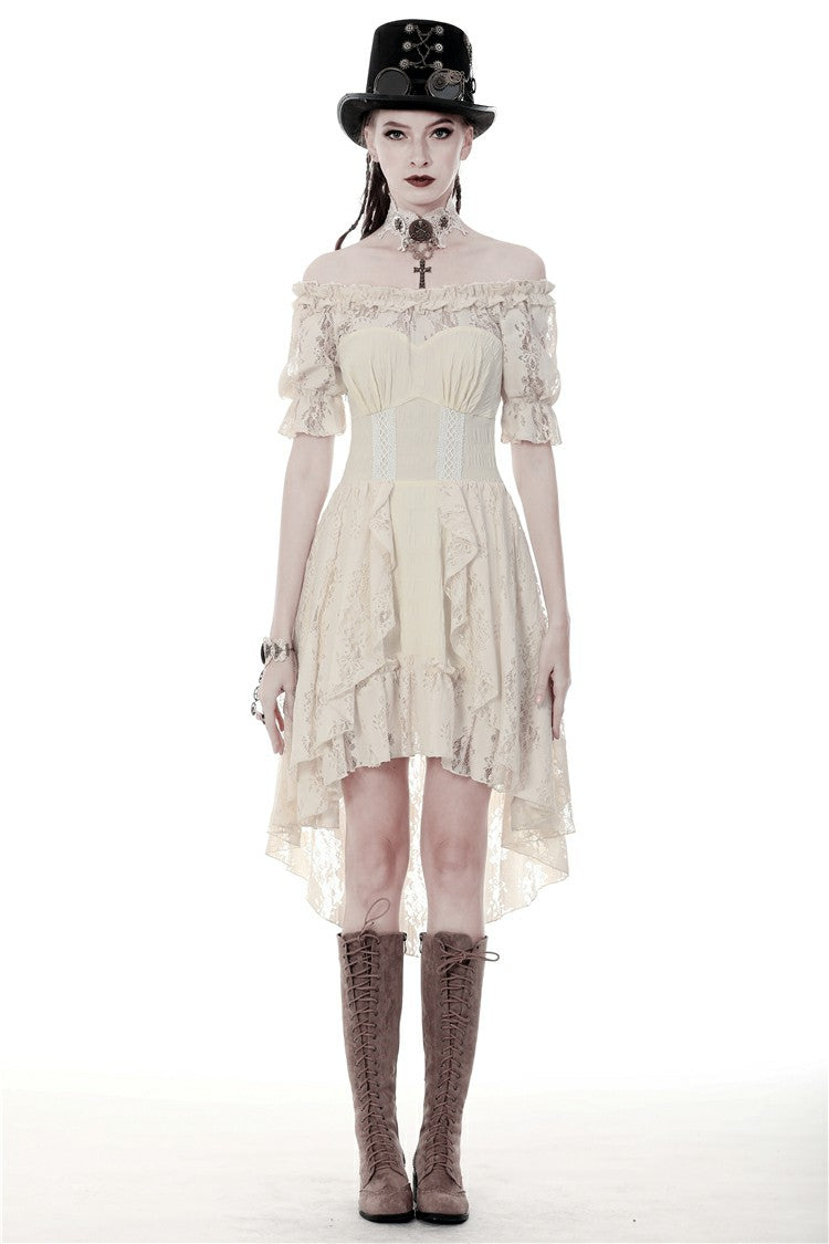 Steampunk Vintage Gorgeous Graduation Gown with Off-Shoulder Ruffles & Ruched Sleeves