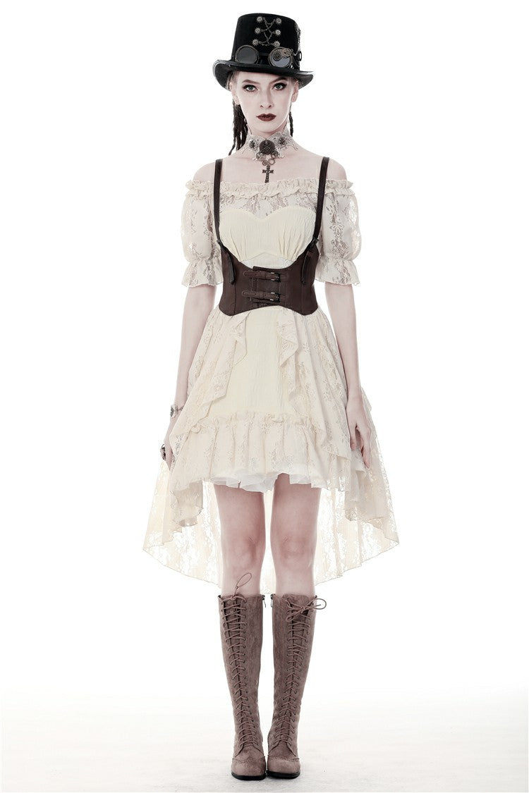 Steampunk Vintage Gorgeous Graduation Gown with Off-Shoulder Ruffles & Ruched Sleeves