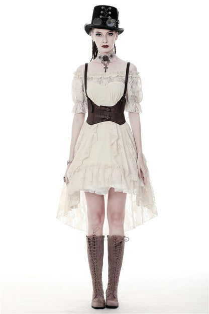 Steampunk Vintage Gorgeous Graduation Gown with Off-Shoulder Ruffles & Ruched Sleeves