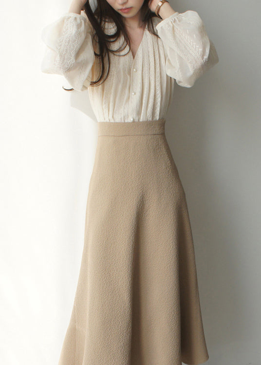 Lantern Art Embroidered Apricot Shirt Chiffon Sleeve