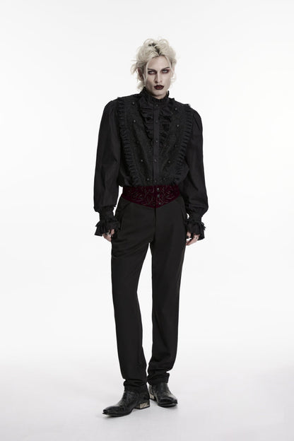 Spliced Slim Embroidered Gothic Pants for Men in Black