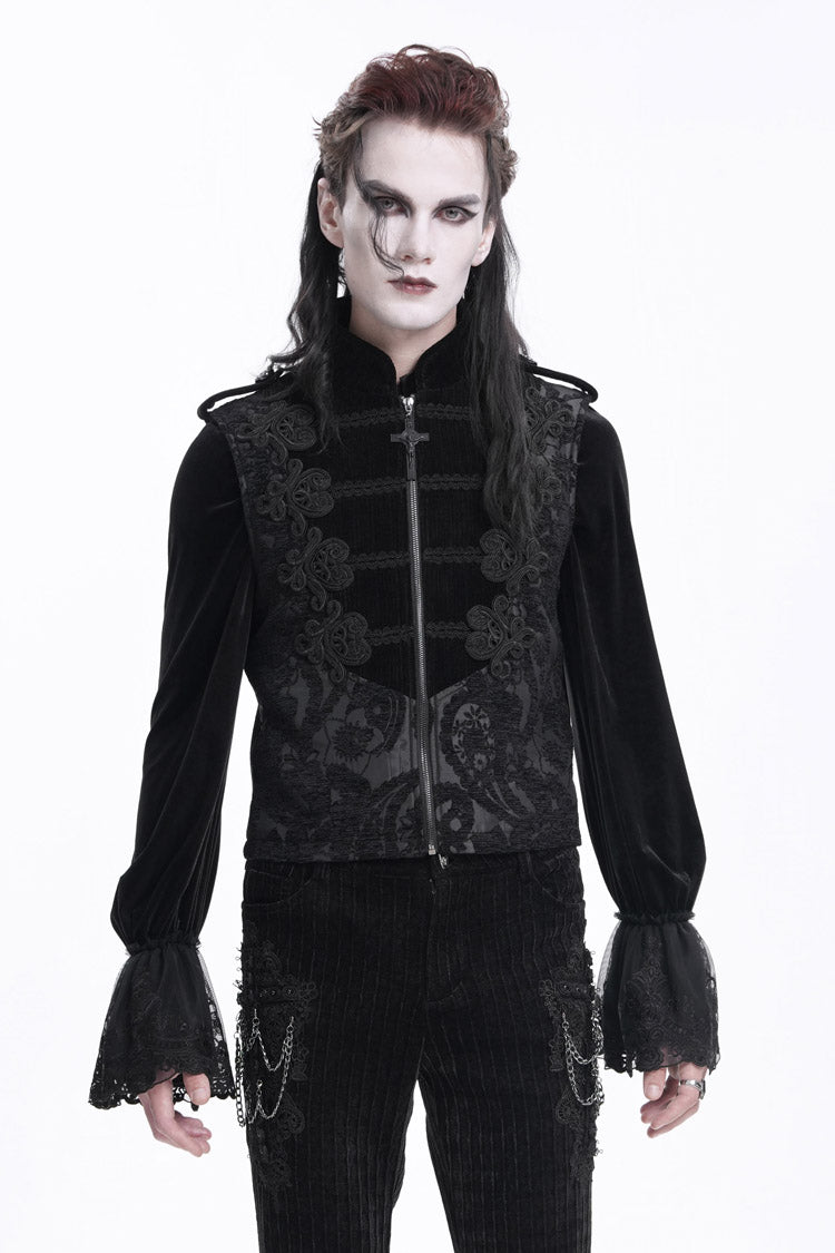 Crochet Floral Gothic Vest with Zipper for Men