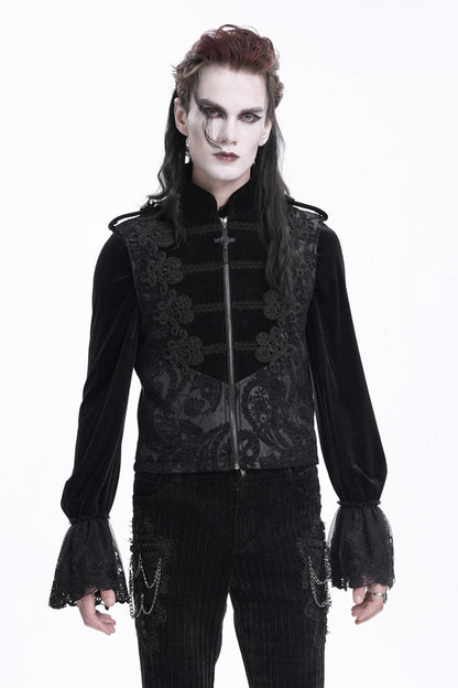 Crochet Floral Gothic Vest with Zipper for Men