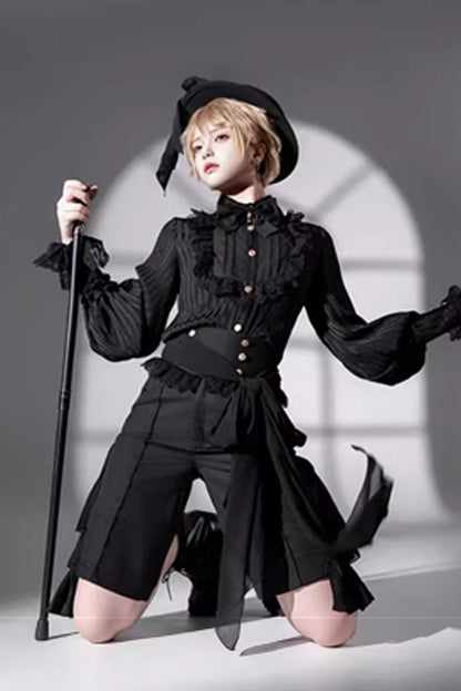 Medieval Ouji Lolita Blouse and Knee-Length Shorts Set in Black