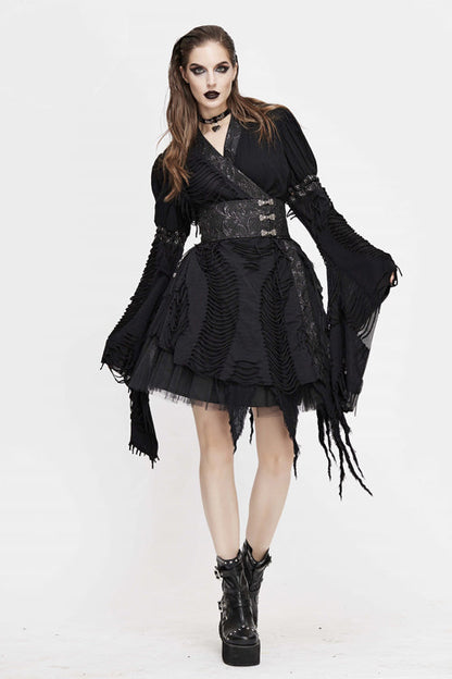 Raven Mesh Wrap Dress with Belted Waist