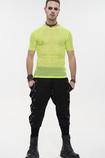 Gothic Crew Neck Diamond Mesh Stretch Short Sleeve Men's Tee