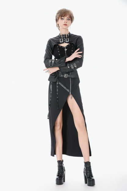 PU Leather Zippered Shrug with Buckled Straps