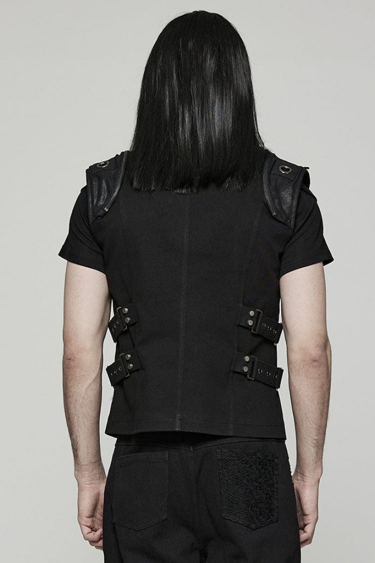 Steampunk Vest with Webbing and Stitching for Men