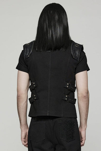 Steampunk Vest with Webbing and Stitching for Men