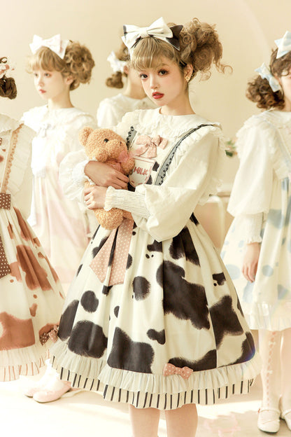 Cow Print Ruffled Bow Lolita JSK in Multiple Colors