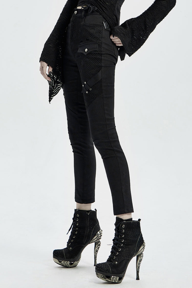 Lace-Up Stitching Drawstring Steampunk Skinny Jeans for Women - Two Shades