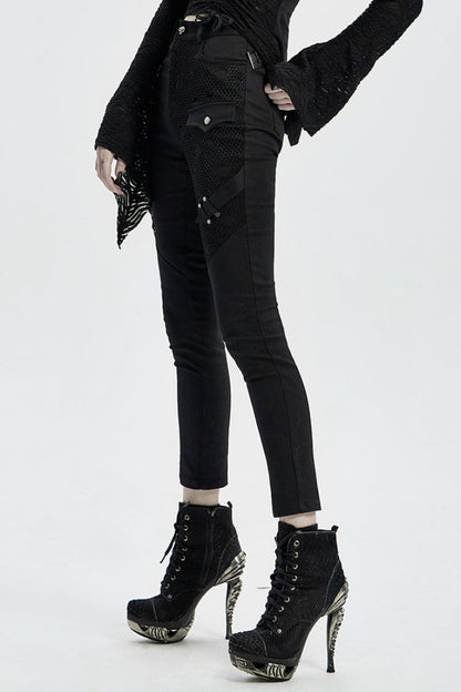 Lace-Up Stitching Drawstring Steampunk Skinny Jeans for Women - Two Shades