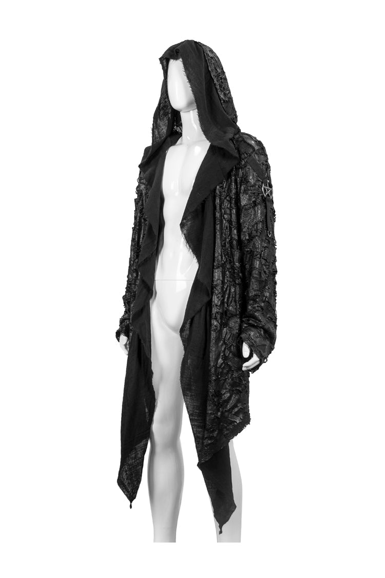 Punk Jacket for Men with Black Irregular Sharp Corner Hem and Knitted Stitching