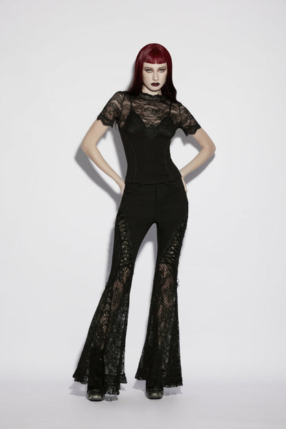 Sheer Faux Two-Piece Gothic Top with Lace for Women