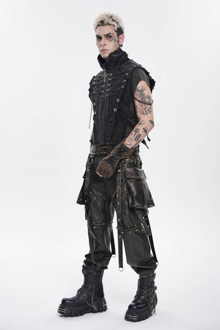 Edgy Black Punk Vest for Men, Sleeveless with Zippers and Chain Accents