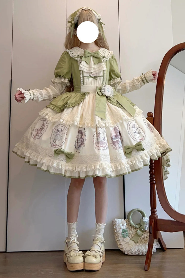 Emerald Ida's Flowers Short-Sleeve Ruffled Bowknot Sweet Dress