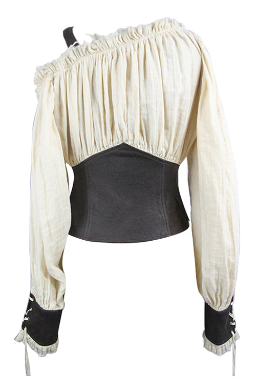 Slim Halterneck Punk Blouse for Women, Vintage Sexy Style, Cream