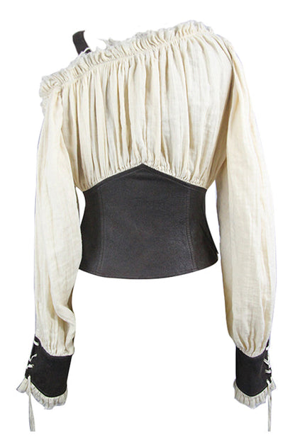 Slim Halterneck Punk Blouse for Women, Vintage Sexy Style, Cream