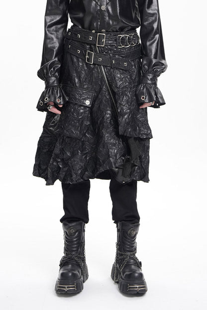 Men's Gothic Skirt with Faux Leather Buckle Rings and Eyelet Accents