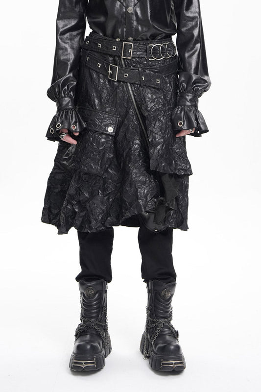 Men's Gothic Skirt with Faux Leather Buckle Rings and Eyelet Accents