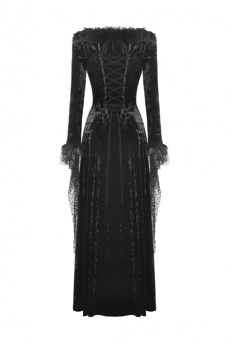 Ebony Long-Sleeve Velvet Lace Gothic Maxi Wedding Gown