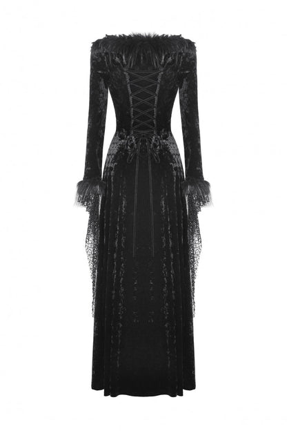 Ebony Long-Sleeve Velvet Lace Gothic Maxi Wedding Gown
