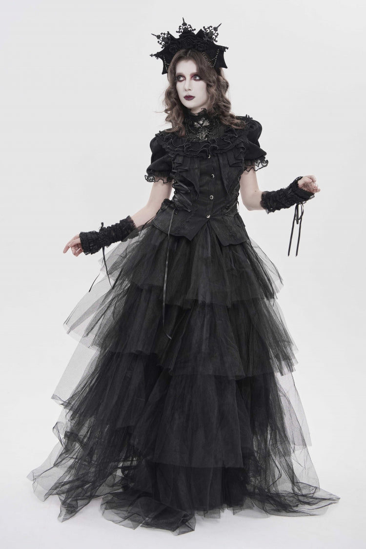 Lace-Up Pleated Gothic Palace Blouse for Women