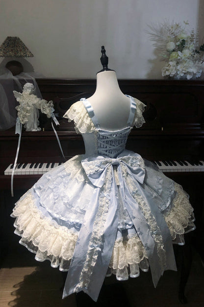 Dreaming Butterfly Jacquard Ruffle Bow Lace Princess JSK