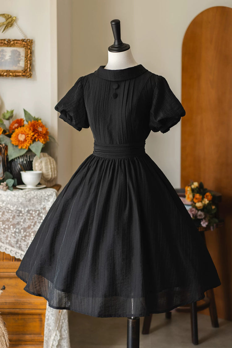 Ebony High-Collar Lantern-Sleeve Pastoral Vintage Gown - Forest Gallery